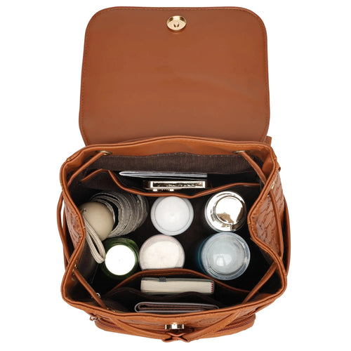 interior of Compass 10L Vegan Leather Monogram Mini Backpack showing storage options