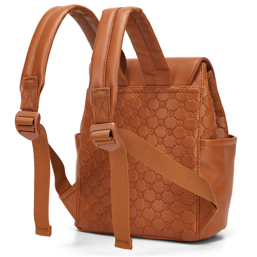 Back view of ELLE Compass 10L Vegan Leather Monogram Mini Backpack - premium ELLE collection