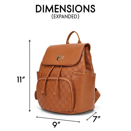 Dimensions and specifications for ELLE Compass 10L Vegan Leather Monogram Mini Backpack