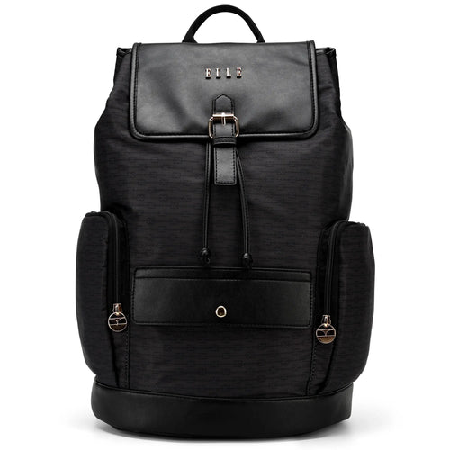 ELLE Eleganza 25L Monogram Backpack in brown, featuring laptop pocket - premium ELLE collection