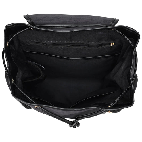 empty interior of Eleganza 25L Monogram Backpack showing laptop pocket - premium ELLE collection