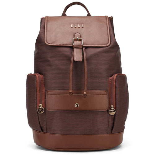 ELLE Eleganza 25L Monogram Backpack in brown, featuring laptop pocket - premium ELLE collection
