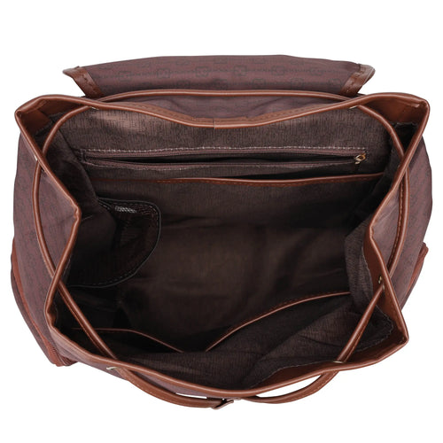 empty interior of Eleganza 25L Monogram Backpack showing laptop pocket - premium ELLE collection