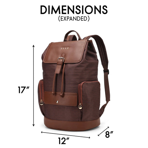 Dimensions and specifications for ELLE Eleganza 25L Monogram Backpack - premium ELLE collection