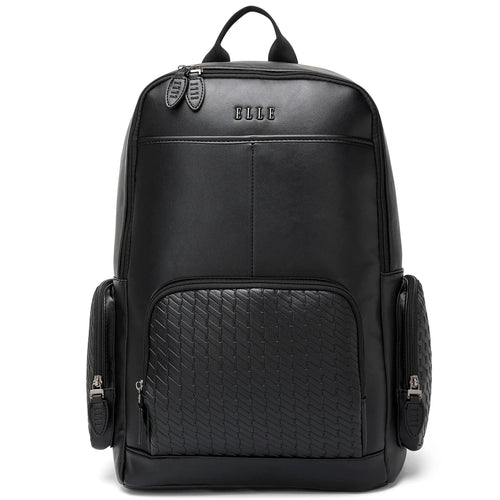 ELLE Leisure Luxe 27L Vegan Leather Backpack in brown, featuring laptop pocket - premium ELLE collection