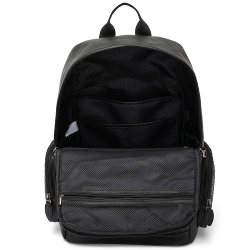 empty interior of Leisure Luxe 27L Vegan Leather Backpack showing laptop pocket - premium ELLE collection