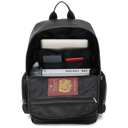 interior of Leisure Luxe 27L Vegan Leather Backpack showing laptop pocket - premium ELLE collection