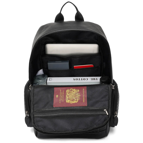interior of Leisure Luxe 27L Vegan Leather Backpack showing laptop pocket - premium ELLE collection