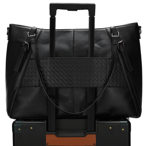 ELLE Leisure Luxe 33L Vegan Leather Weekender Tote Bag with trolley sleeve attachment