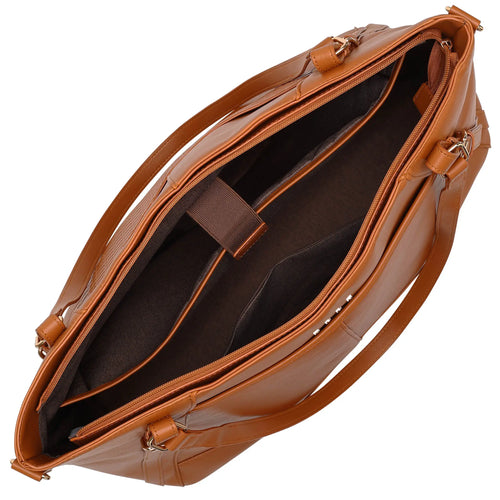 empty interior of Leisure Luxe 33L Vegan Leather Weekender Tote Bag showing laptop pocket