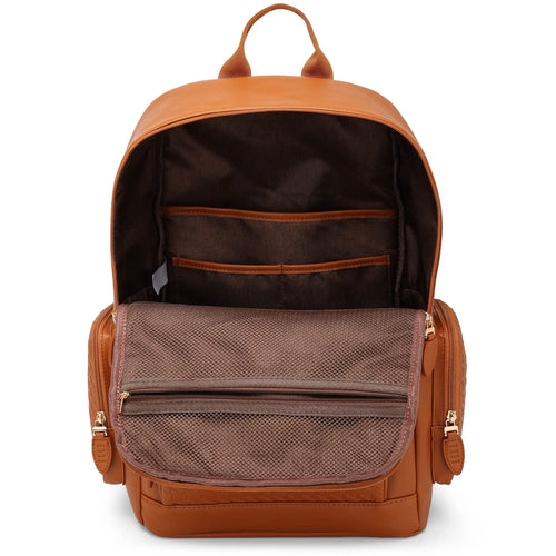 empty interior of Leisure Luxe 27L Vegan Leather Backpack showing laptop pocket - premium ELLE collection