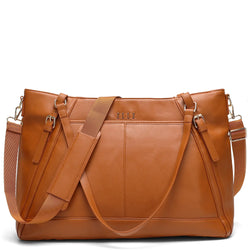 ELLE Leisure Luxe 33L Vegan Leather Weekender Tote Bag in brown, featuring laptop pocket