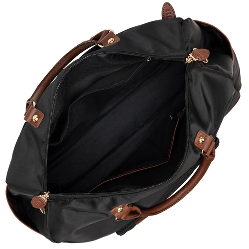 empty interior of Luxe Journey 30L Twill and Vegan Leather Weekender Duffel Bag showing laptop pocket