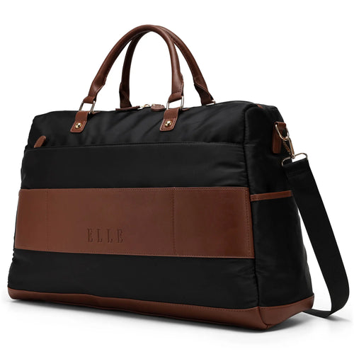 Back view of ELLE Luxe Journey 30L Twill and Vegan Leather Weekender Duffel Bag - premium ELLE collection