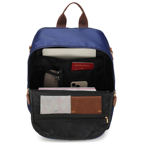 interior of Luxe Journey 18L Twill and Vegan Leather Backpack showing laptop pocket