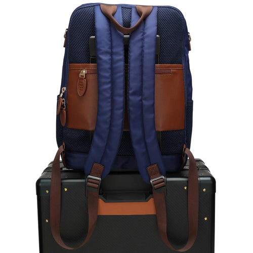 ELLE Luxe Journey 18L Twill and Vegan Leather Backpack with trolley sleeve attachment