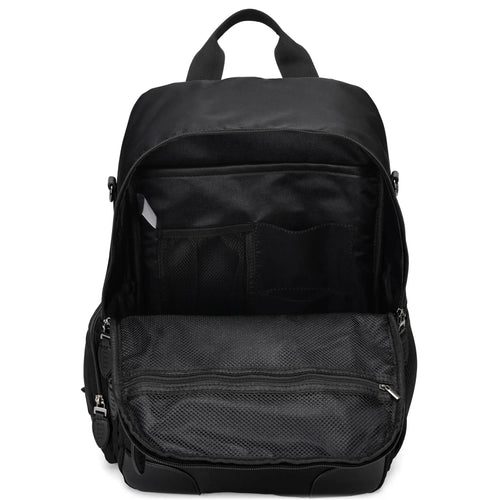 empty interior of Voyage 20L Twill and Vegan Leather Backpack showing laptop pocket
