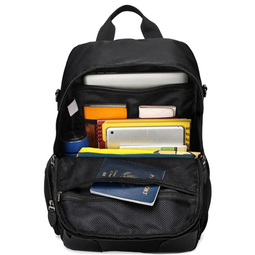 interior of Voyage 20L Twill and Vegan Leather Backpack showing laptop pocket - premium ELLE collection