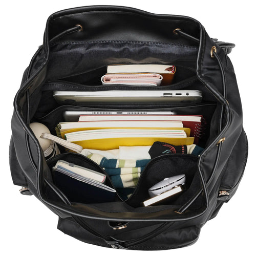 interior of Wayfarer 23L Monogram Travel Backpack showing laptop pocket - premium ELLE collection