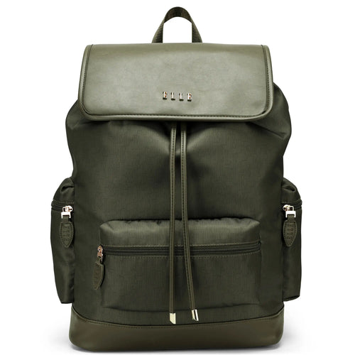 ELLE Wayfarer 23L Monogram Travel Backpack in olivegreen, featuring laptop pocket
