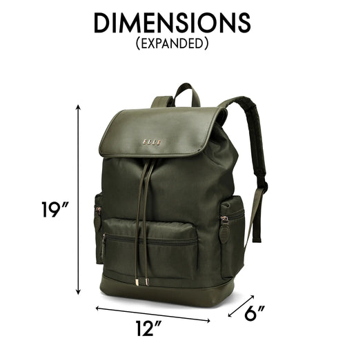 Dimensions and specifications for ELLE Wayfarer 23L Monogram Travel Backpack - premium ELLE collection