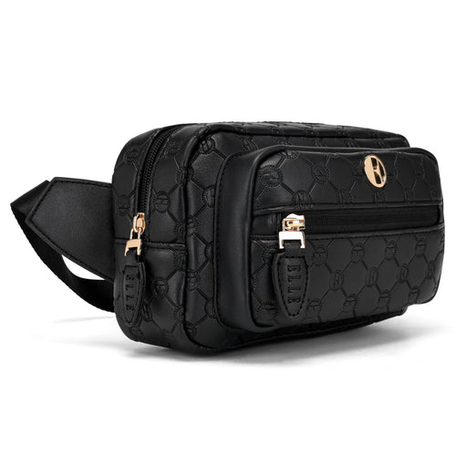 ELLE Compass 1.6L Vegan Leather Monogram Crossbody Bag | Black in black, featuring vegan leather
