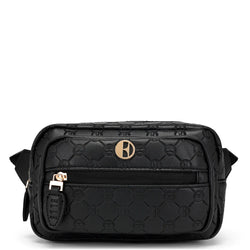 ELLE Compass 1.6L Vegan Leather Monogram Crossbody Bag | Black in black, featuring vegan leather
