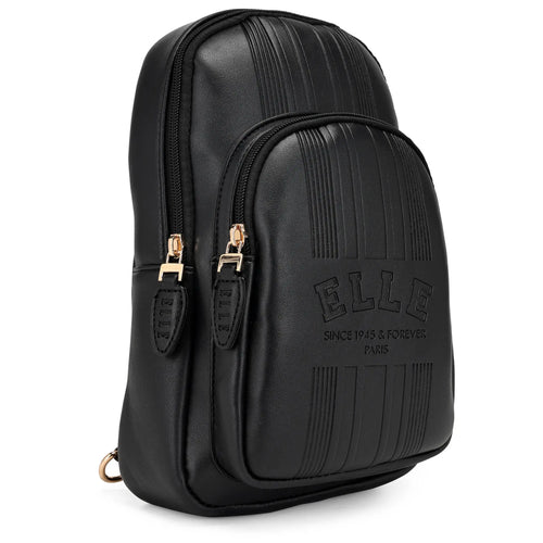 ELLE Roamer 2.8L Vegan Leather Chic Crossbody Sling | Black in black, featuring vegan leather