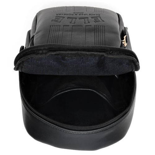 empty interior of Roamer 2.8L Vegan Leather Chic Crossbody Sling | Black showing storage options