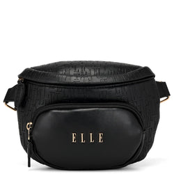 ELLE Wayfarer 1.8L Vegan Leather Monogram Crossbody / Belt Bag | Black in black, featuring vegan leather
