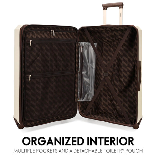 interior of Luxe Journey 3 Piece Expandable Retro Spinner Luggage Set showing storage options