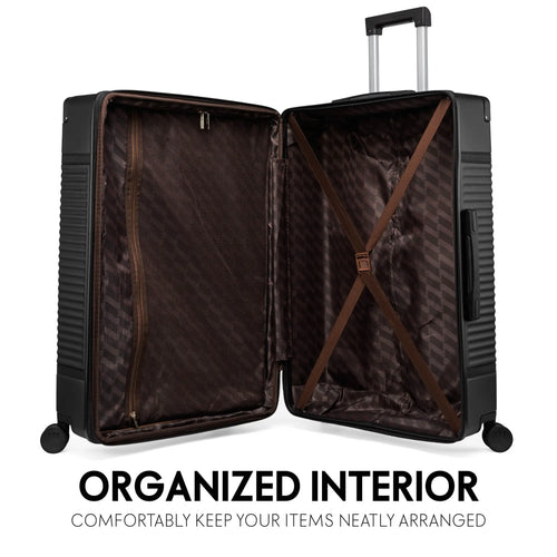 interior of Belleville 3 Piece Expandable Retro Spinner Luggage Set showing storage options