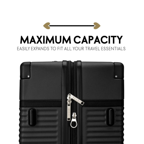 ELLE Belleville 3 Piece Expandable Retro Spinner Luggage Set in black - premium ELLE collection