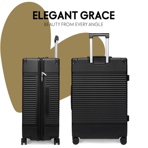 Angle view of ELLE Belleville 3 Piece Expandable Retro Spinner Luggage Set in black