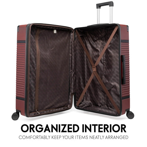 interior of Belleville 3 Piece Expandable Retro Spinner Luggage Set showing storage options
