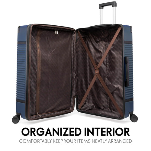 interior of Belleville 3 Piece Expandable Retro Spinner Luggage Set showing storage options