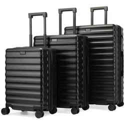 ELLE Excursion Expandable Chick 3-Piece Luggage Set in Black, featuring monogram