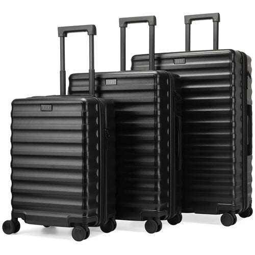 ELLE Excursion Expandable Chick 3-Piece Luggage Set in Black, featuring monogram