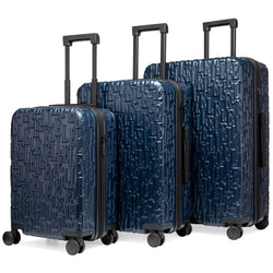 ELLE Wayfarer Expandable Sleek Monogram 3-Piece Luggage Set in Navy, featuring monogram