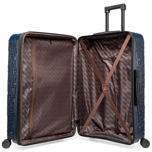 interior of Wayfarer Expandable Sleek Monogram 3-Piece Luggage Set showing storage options