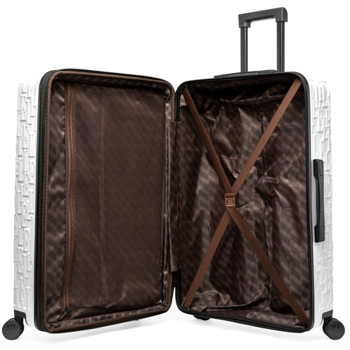 interior of Wayfarer Expandable Sleek Monogram 3-Piece Luggage Set showing storage options