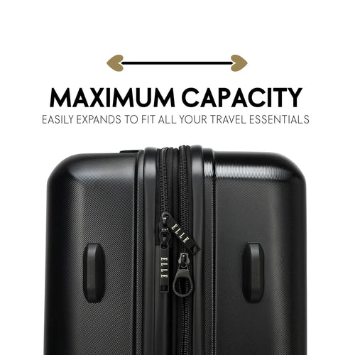 ELLE Expedition 3 Piece Expandable Polycarbonate Spinner Luggage Set in black - premium ELLE collection