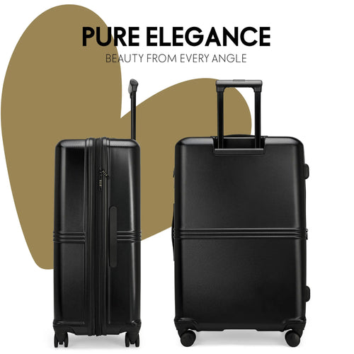 Angle view of ELLE Expedition 3 Piece Expandable Polycarbonate Spinner Luggage Set in black