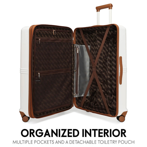 interior of Expedition 3 Piece Expandable Polycarbonate Spinner Luggage Set showing storage options