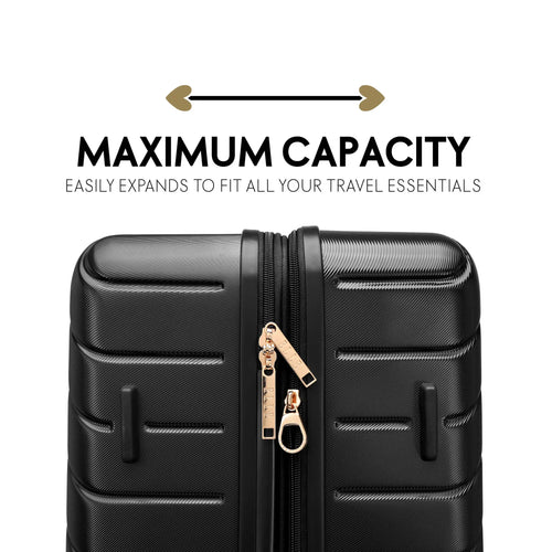 ELLE Expedition 3 Piece Expandable Polycarbonate Spinner Luggage Set in black - premium ELLE collection