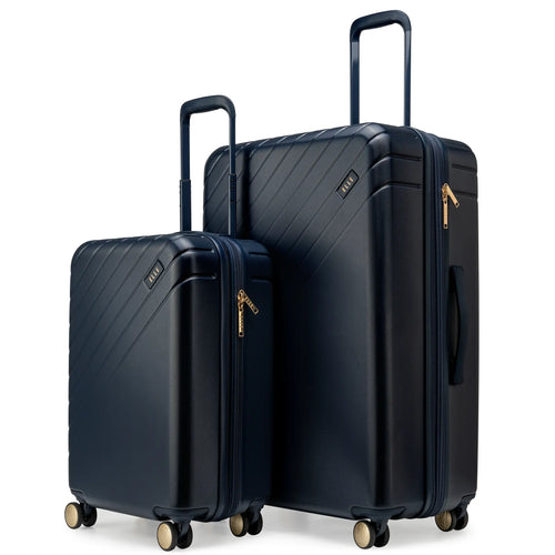 ELLE Expedition 3 Piece Expandable Polycarbonate Spinner Luggage Set in black, featuring detachable toiletry bag