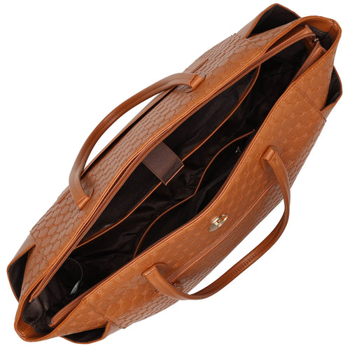 empty interior of Compass 32L Vegan Leather Monogram Weekender Tote Bag showing laptop pocket