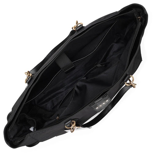 empty interior of Eleganza 32L Monogram Weekender Tote Bag showing laptop pocket