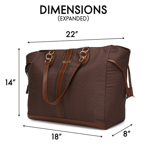 Dimensions and specifications for ELLE Eleganza 32L Monogram Weekender Tote Bag - premium ELLE collection