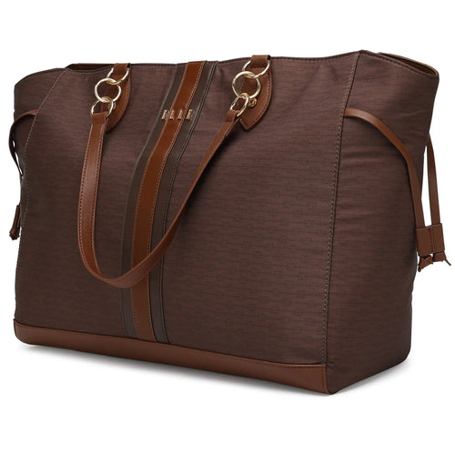 ELLE Eleganza 32L Monogram Weekender Tote Bag in brown, featuring laptop pocket - premium ELLE collection